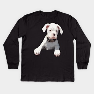 Adorable White Boxer Puppy Kids Long Sleeve T-Shirt